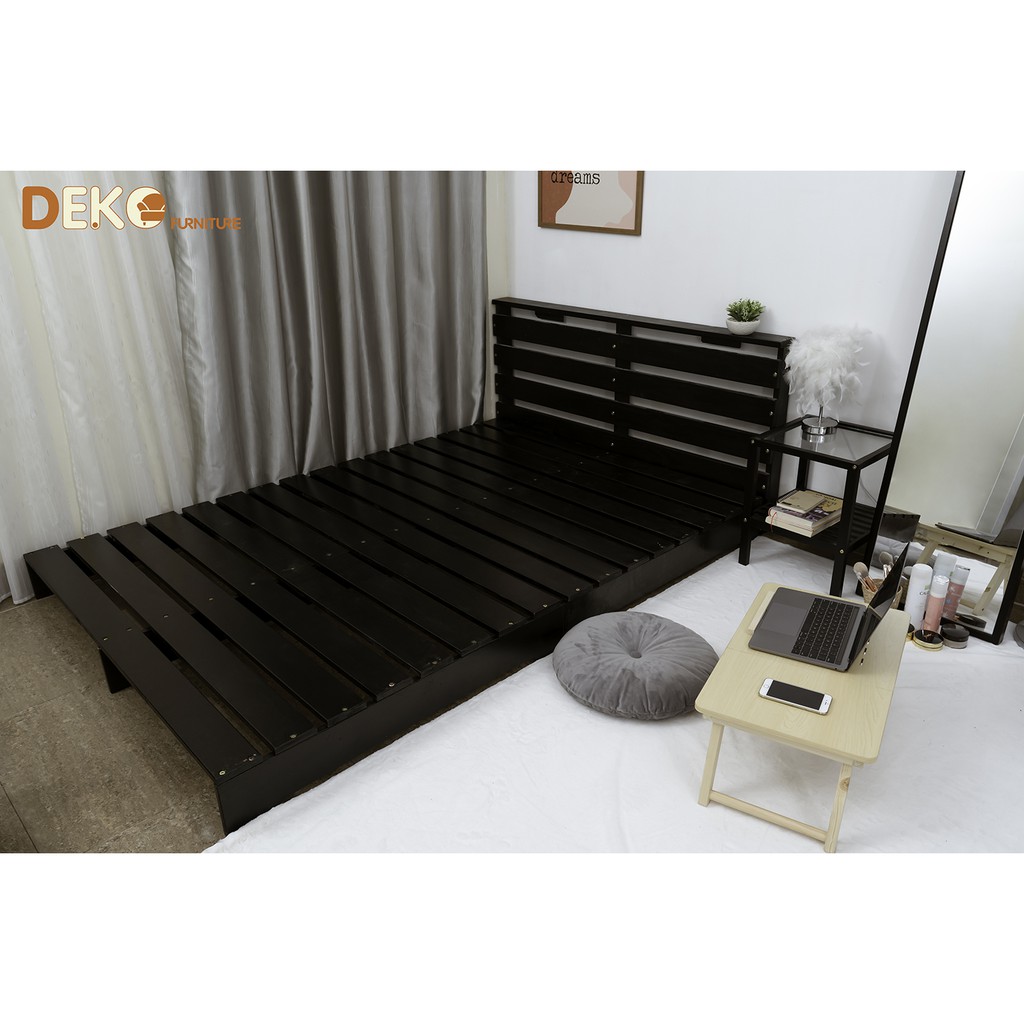 Giường ngủ pallet lắp ráp có đầu giường cao 16cm DEKO