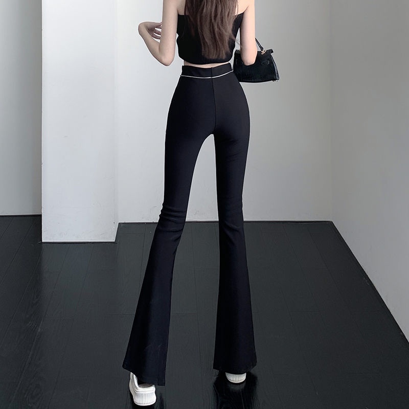 Quần Dài Ống Loe Lưng Cao Xẻ Tà Màu Đen Thời Trang Mùa Hè Cho Nữ