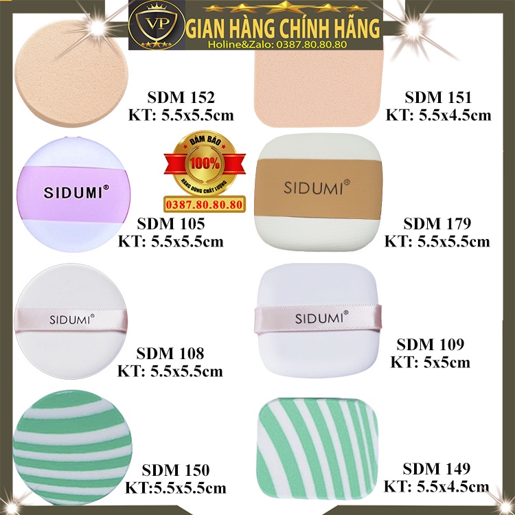 Sét 2 miếng bông mút trang điểm tròn vuông đánh tán phấn nước cushion kem nền bb cc cream chính hãng sidumi hàn quốc