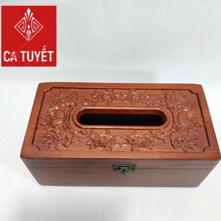 [FREESHIP] Hộp Đựng Giấy Ăn GỖ HƯƠNG Chạm Khắc Hoa Hồng Leo Có Viền( LOẠI TO - ẢNH THẬT)