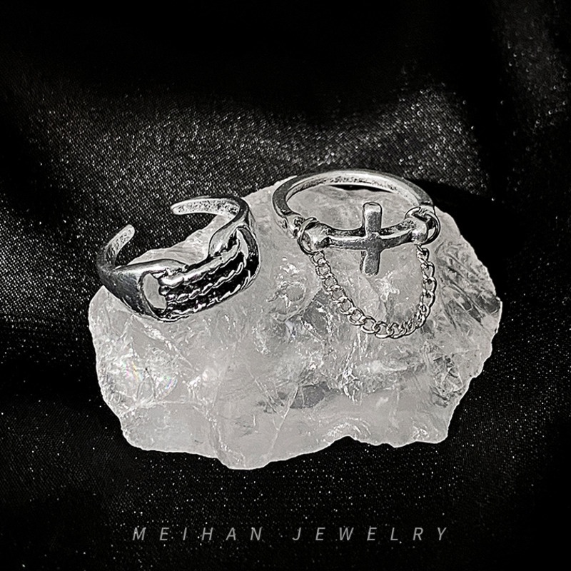 Nhẫn Hở Chất Liệu Thép Titan Hình Thánh Giá Phong Cách Hip Hop Cho Nữ