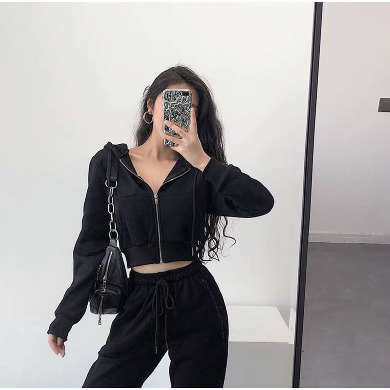 femi.lab Áo khoác croptop bo eo có nón, áo khoác nỉ ngắn(Croptop Zip Hoodie) | BigBuy360 - bigbuy360.vn