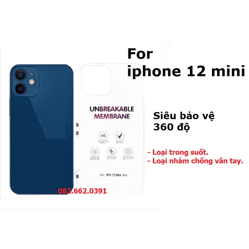 Dán ppf iphone 12 mini trong suốt / nhám đủ lưng, màn hình và full lưng viền