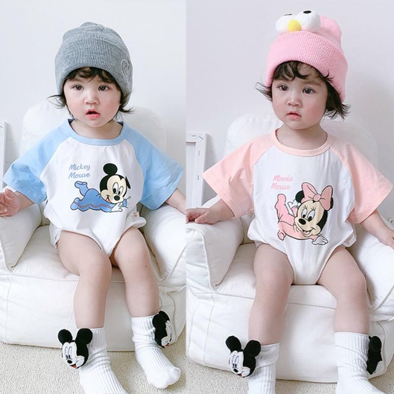 Jumpsuit Tay Ngắn In Hình Chuột Mickey Cho Bé Từ 0-12 Tháng Tuổi