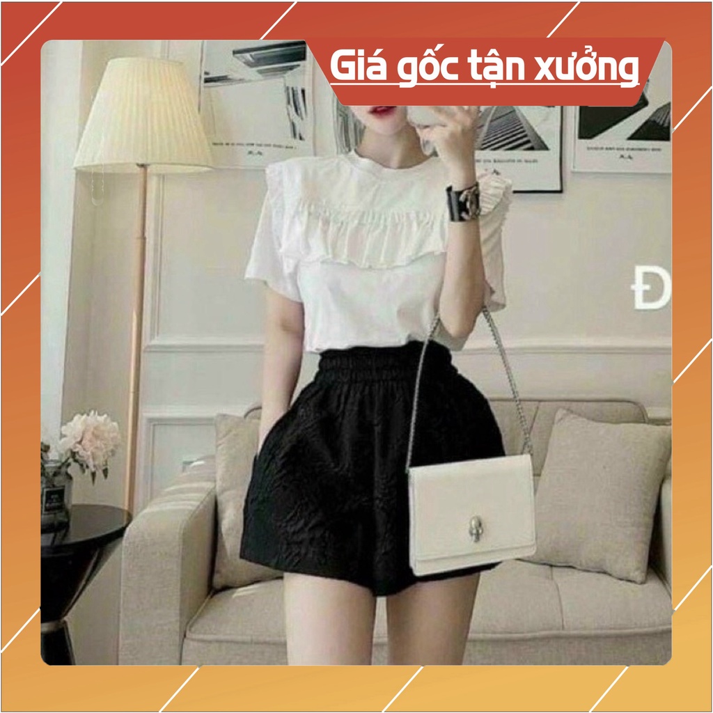 Quần Short Nữ Ống Rộng Lưng Cao Cạp Thun Chun Có Túi In Phồng Hoa Nổi - Quần Đùi Nữ Mặc Ở Nhà Đi Ngủ Thể Thao Đi Biển