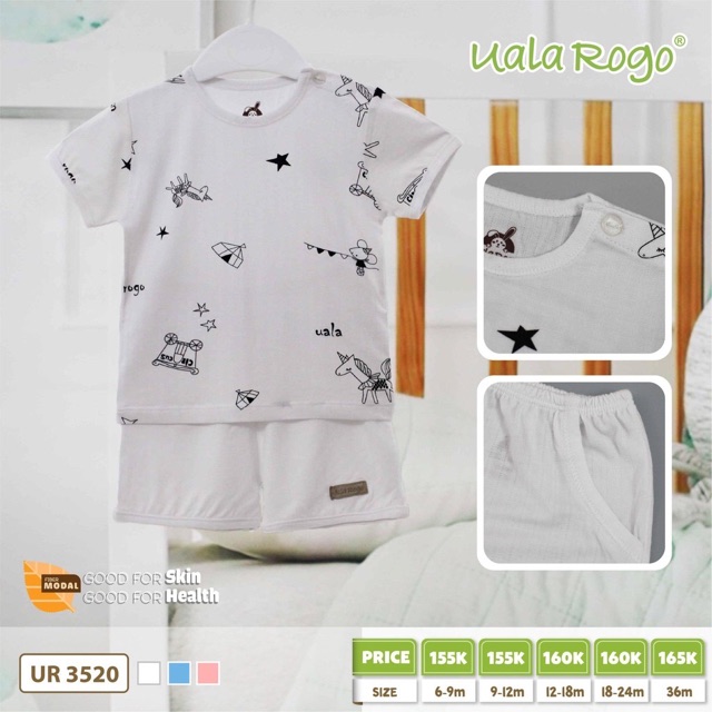 UALA ROGO Bộ QA cộc tay Modal họa tiết thương hiệu Uala Rogo cho bé