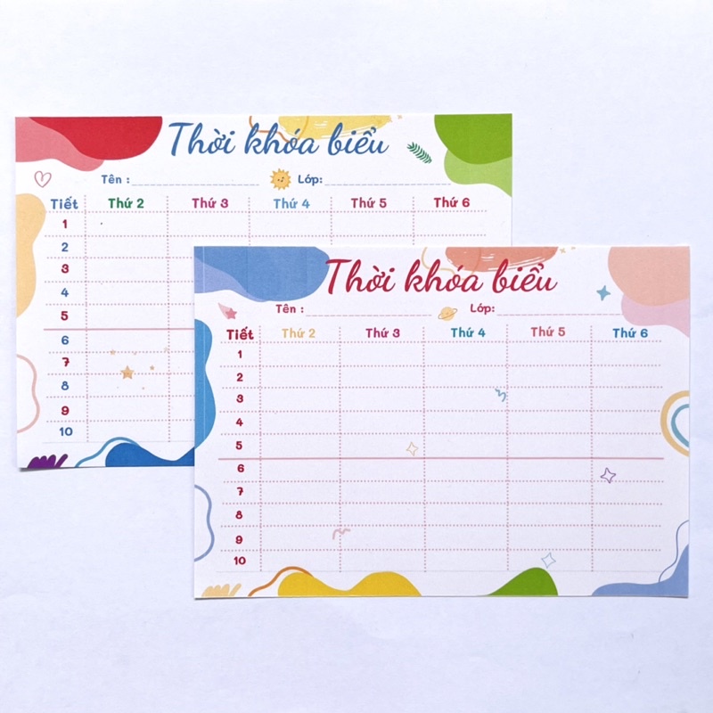 Combo 2 tờ thời khoá biểu viền nhiều màu size A6