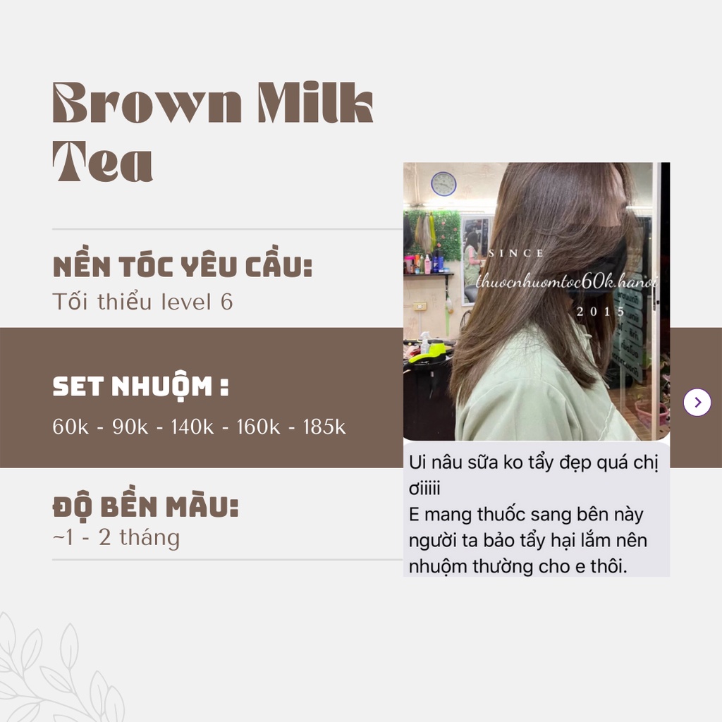 Thuốc nhuộm tóc màu Nâu Sữa, Nâu Trà Sữa, Nâu Xám Sữa, Trà Sữa kèm oxy găng tay
