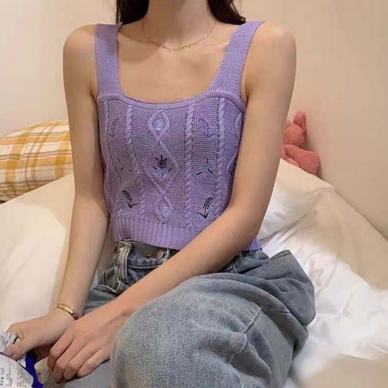 Áo Croptop Dệt Kim Thêu Hoa Phong Cách Boho Thời Trang Mùa Hè Cho Nữ