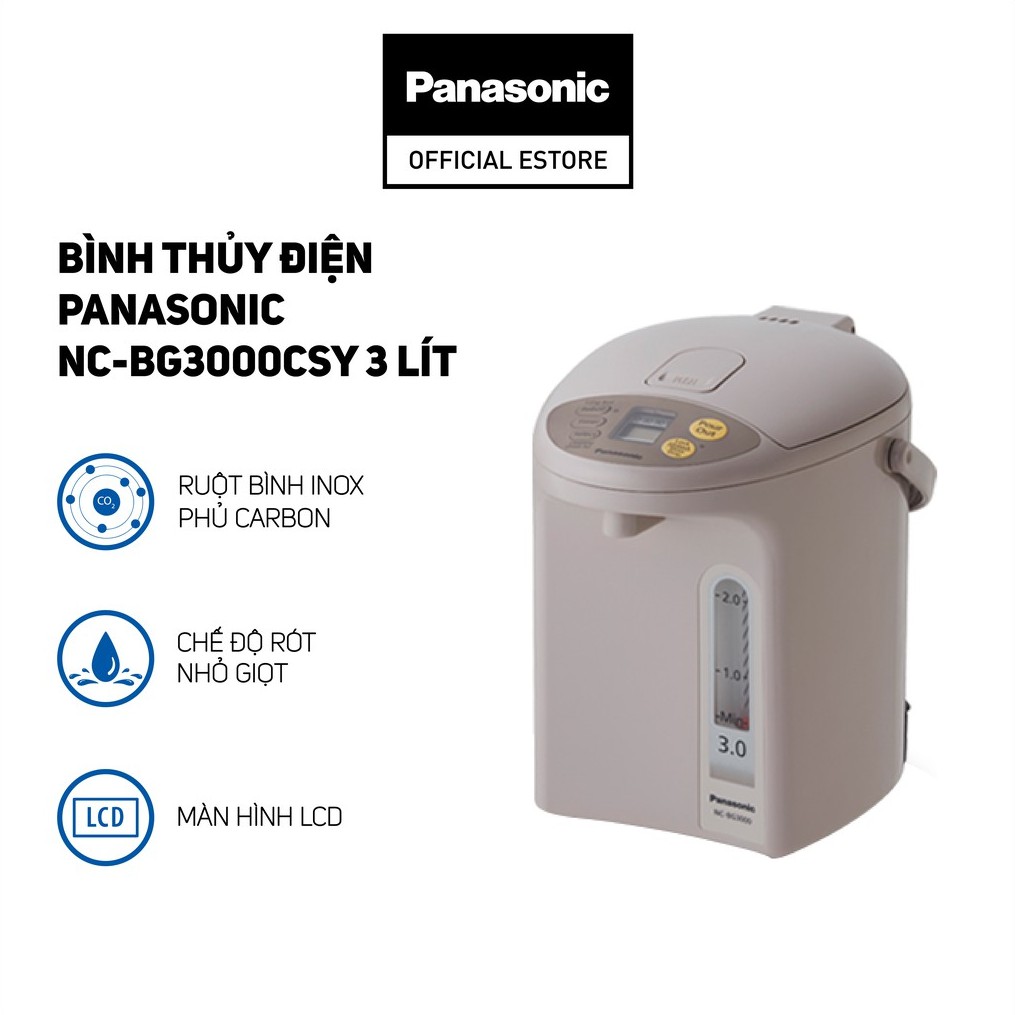 [Mã ELPANWL03 giảm 10% đơn 500K]Bình thủy điện Panasonic NC-BG3000CSY 3 lít - Hàng chính hãng - Trắng