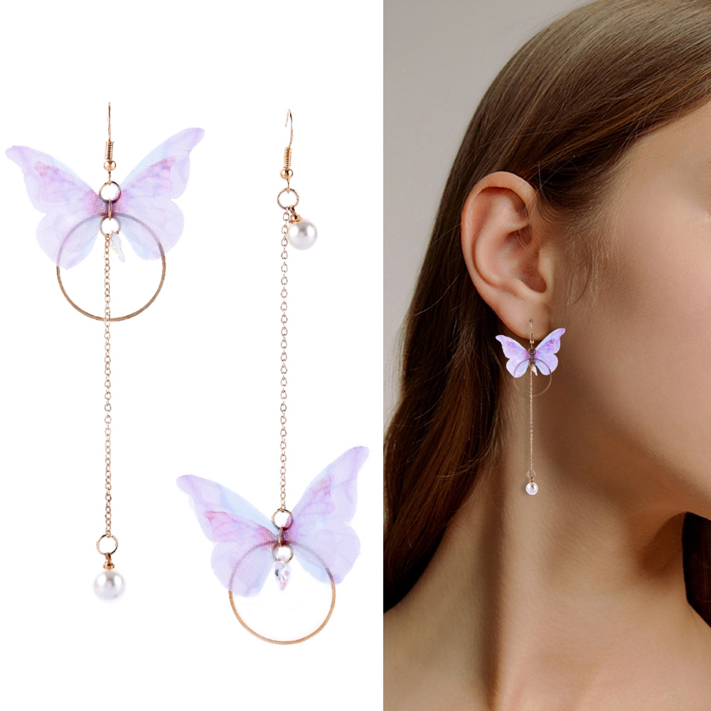 Bông Tai Hình Bướm Dáng Dài Phong Cách Hàn Quốc