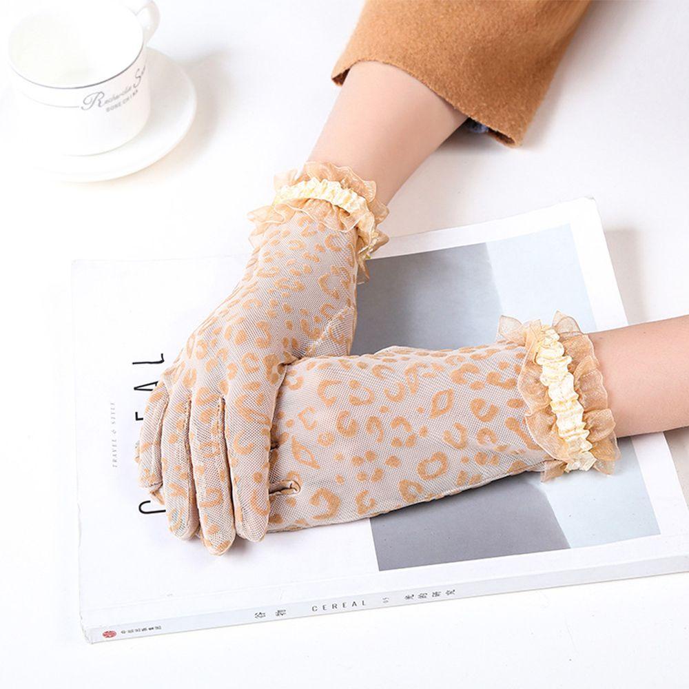 Găng Tay Chống Nắng Thoáng Khí Phối Ren Họa Tiết Da Báo Thời Trang Cho Nữ