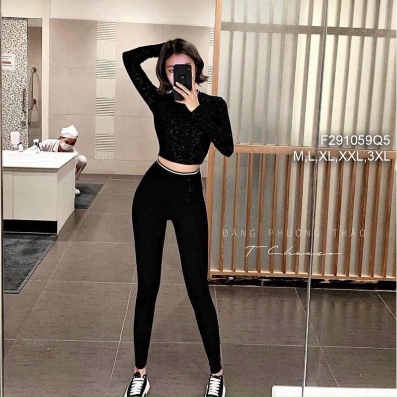 Quần legging đen viền