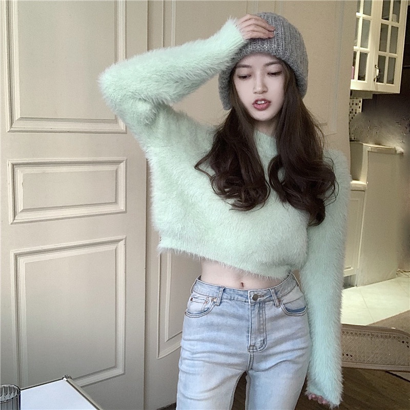 Áo len lông CROPTOP hot trend 2021 Hàn Quốc, Áo Len Lông Dáng Ngắn Phong Cách Hàn Quốc