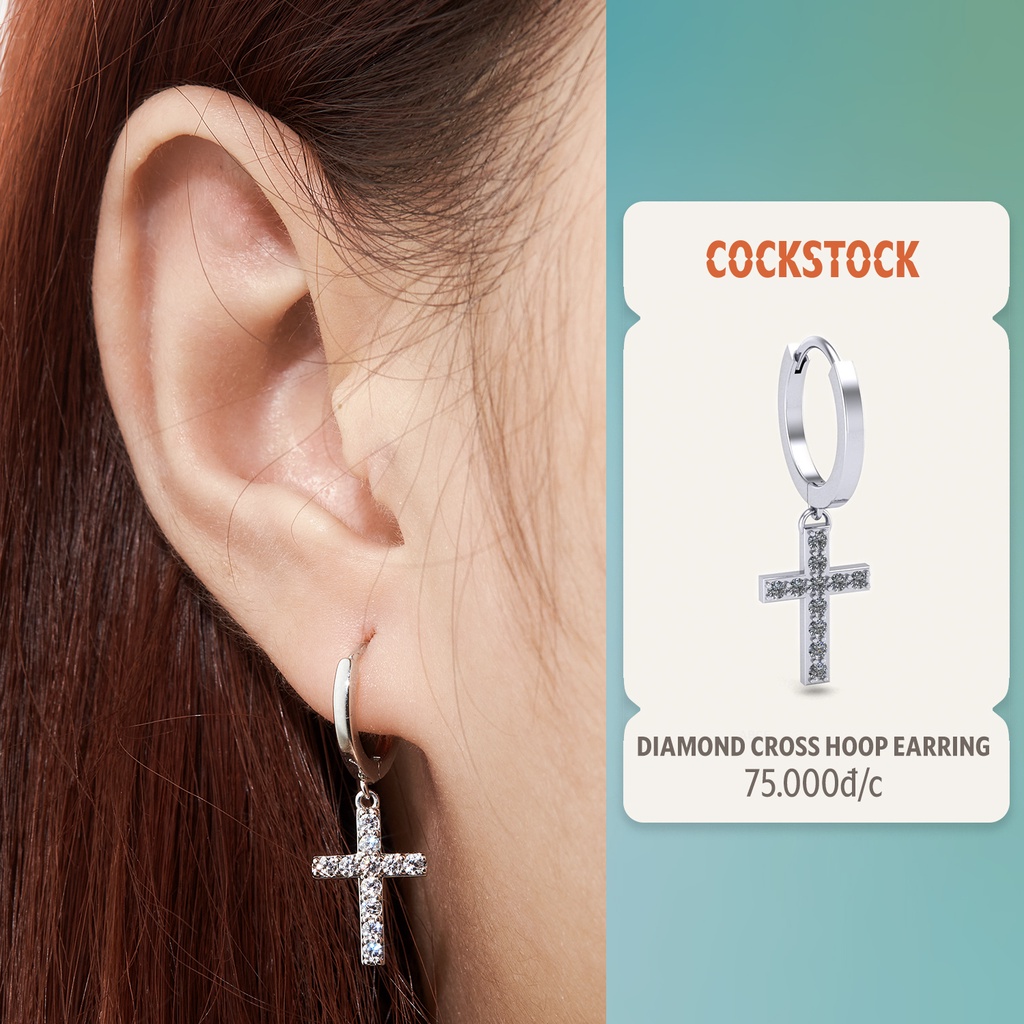 Khuyên tai vòng đá Diamond Cross