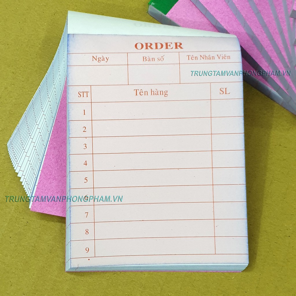 Lốc 10 cuốn phiếu Order 2 liên Order 3 liên dùng trong quán ăn, nhà hàng khi viết tự inh xuống liên dưới