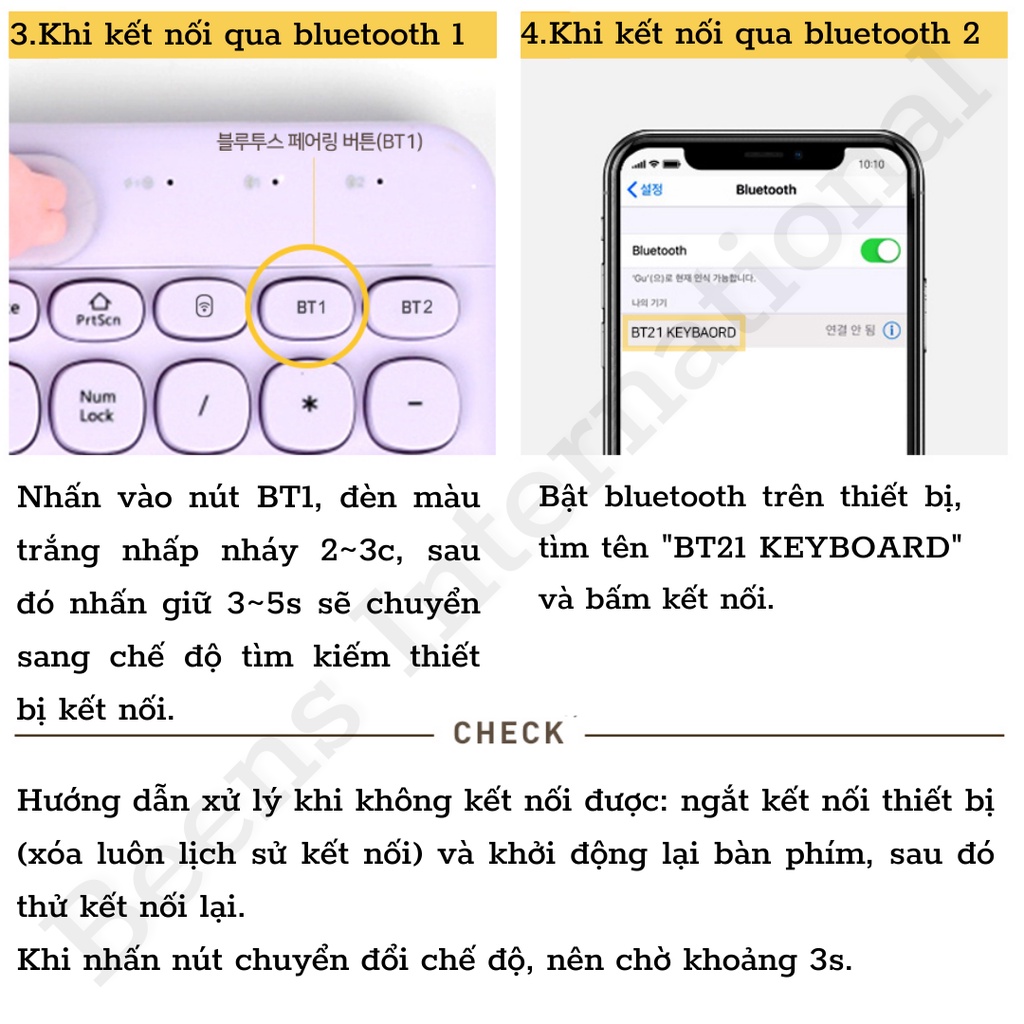 BÀN PHÍM BT21 BABY MULTI PAIRING KEYBOARD KHÔNG DÂY Beens Company