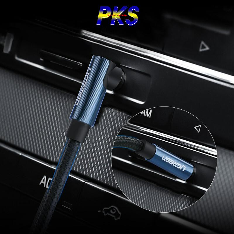 Dây âm thanh 3.5mm 1 đầu vuông góc vỏ bện vải sợi tổng hợp dài 2m UGREEN 60181- Hãng phân phối chính thức