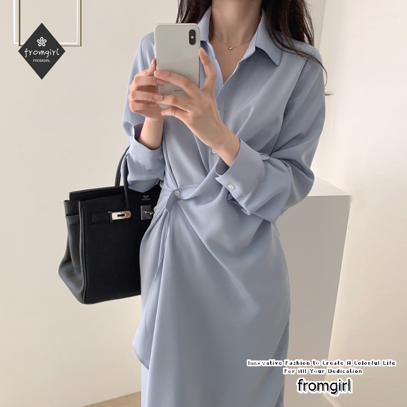 Đầm Dài Tay Thiết Kế Lệch Tà Thời Trang Mùa Xuân Cho Nữ