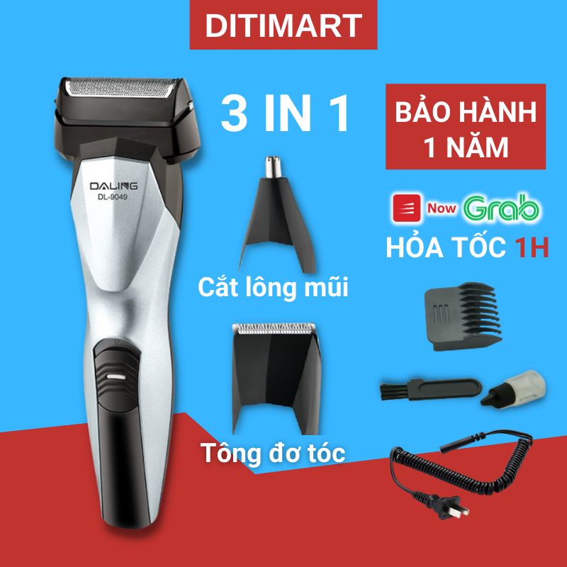 Máy cạo râu nam khô 3 trong 1 cạo khô cạo sát không rát kèm đầu tỉa lông mũi và tông đơ tóc DALING DL9049