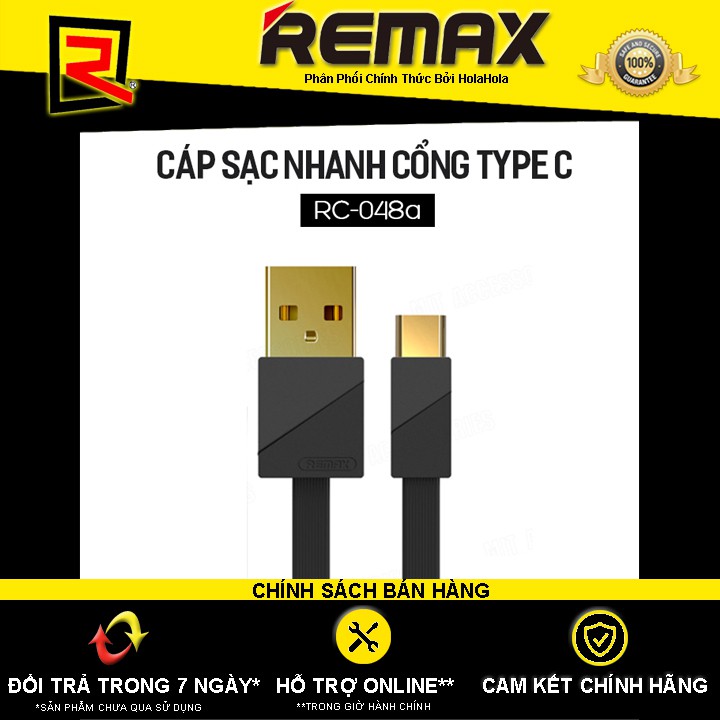 Cáp sạc nhanh cổng Type C Remax Quick Charging 3A Data RC-048a