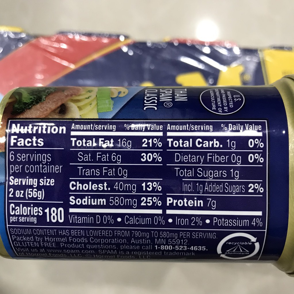 [Date: 03/2023] Thịt hộp Spam Giảm mặn Hormel 25% Less Sodium 340g, Thịt đóng hộp, Thịt heo hộp,Thịt hộp spam mỹ