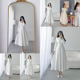 váy dự tiệc 2 lớp trắng xoè, tay dài. váy đi bàn,váy phù dâu sang trọng