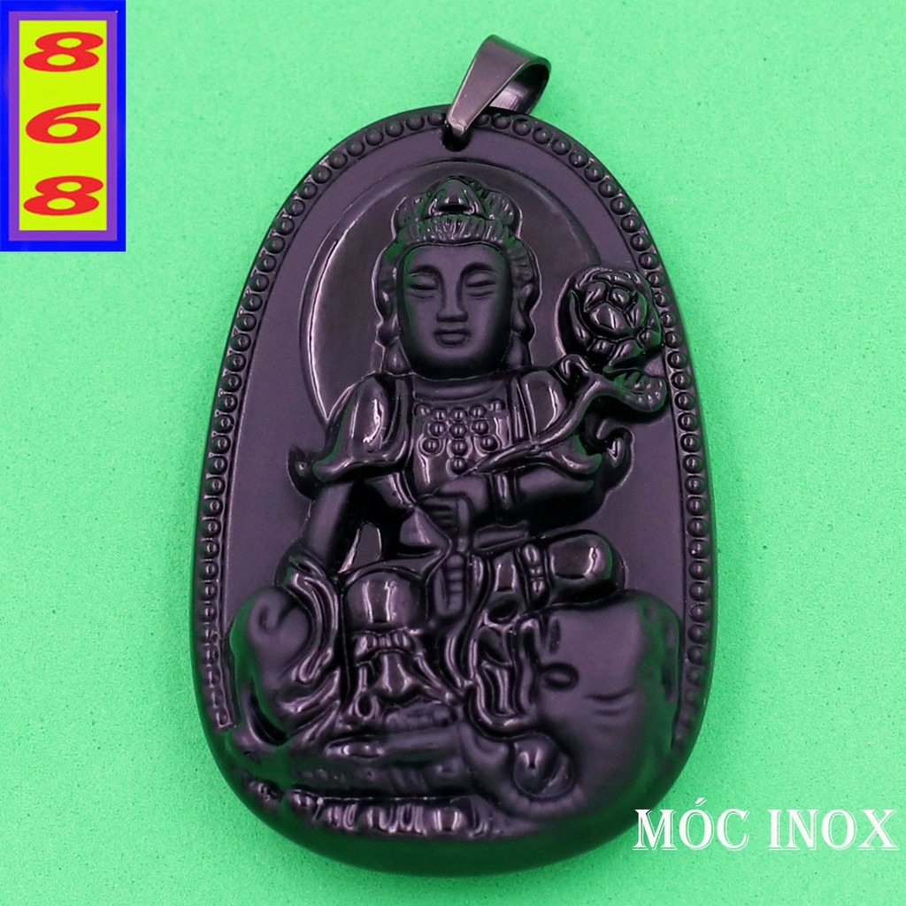 Mặt dây chuyền Phổ Hiền Bồ Tát màu đen 3.6cm - Phật bản mệnh tuổi Thìn, Tỵ - Mặt size nhỏ - Tặng kèm móc inox