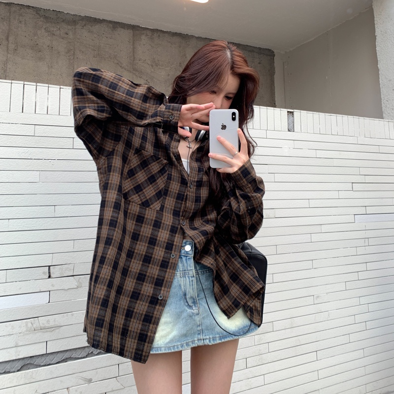 ZHELIHANGFEI Áo Sơ Mi Tay Dài Form Rộng Họa Tiết Sọc Theo Phong Cách Preppy Dễ Phối Đồ