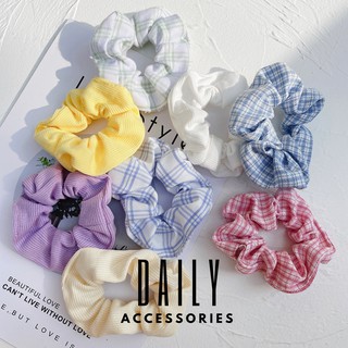 Dây buộc tóc scrunchies caro màu pastel Hàn Quốc Daily Accessories