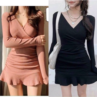 Đầm Body Tay Dài Thun Borip Đăp chéo ngực