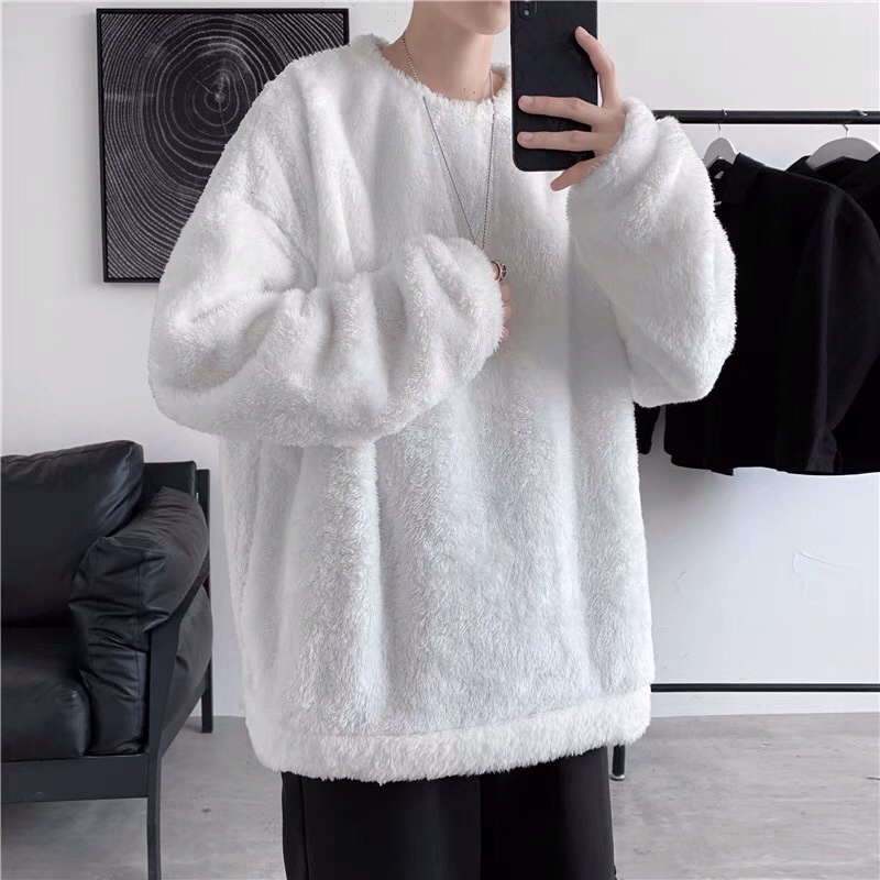 Áo sweater lông mịn trơn unisex