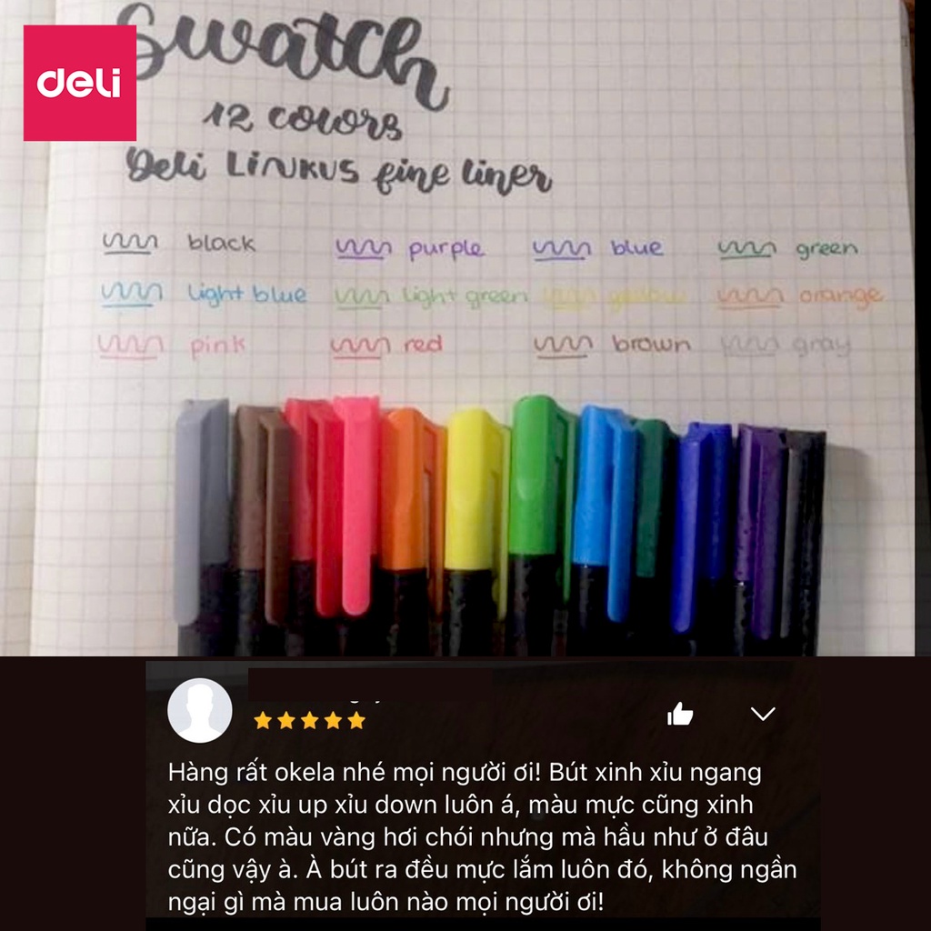 Bút liner đi nét có thể rửa được Deli ngòi bọc kim loại 0.45mm chuyên viết caligraphy thư pháp brush letter - EQ900
