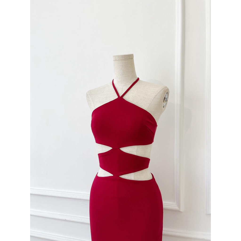 Đầm body dự tiệc cổ yếm cut out hở lưng dáng dài siêu gợi cảm và sang trọng, thời trang thiết kế YUNA STORE