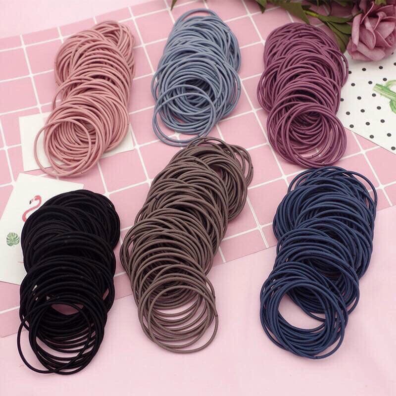Dây buộc tóc, Set 100 dây chun, dây thun buộc tóc HQ đủ màu sắc kèm túi Zip