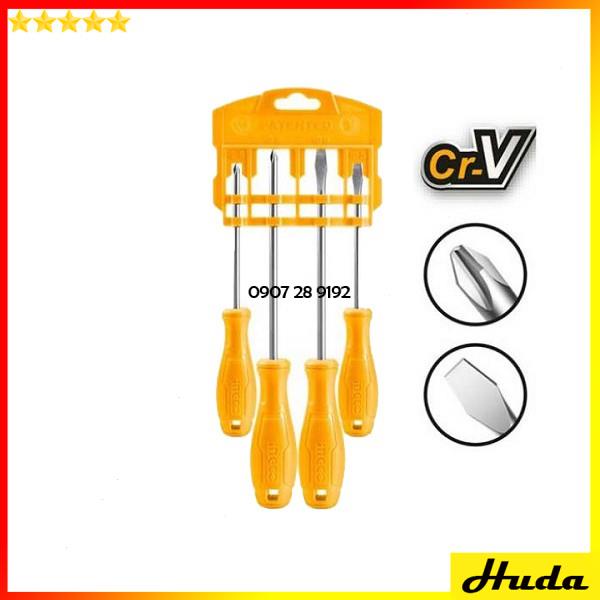 Bộ 4 tua vít dẹp và bake Total Ingco đuôi tròn Bộ tuốc nơ vít thép CRV 1234