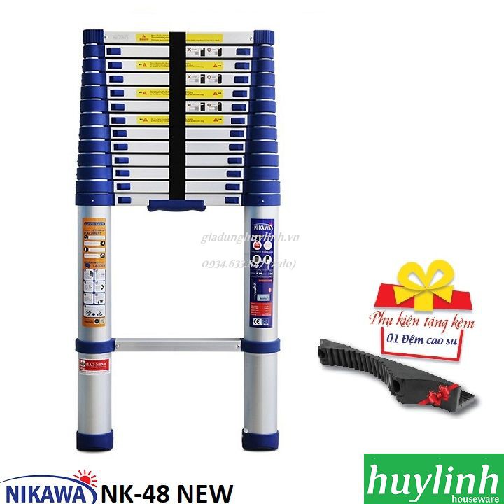 Freeship Thang nhôm rút đơn Nikawa NK-48 NEW - 4.8 mét - Tặng đệm cao su