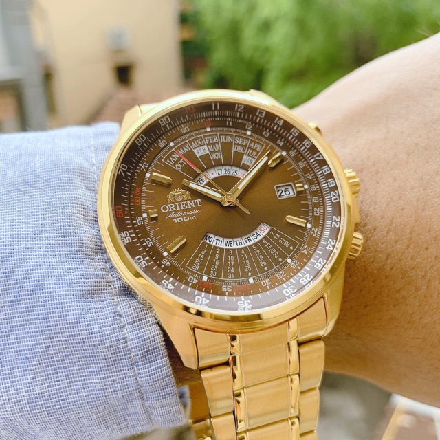 Đồng hồ nam Orient Perpetual Calendar FEU07003TX Gold, máy Automatic, lịch vạn niên, lịch ngày giờ, mạ vàng PVD, 44mm