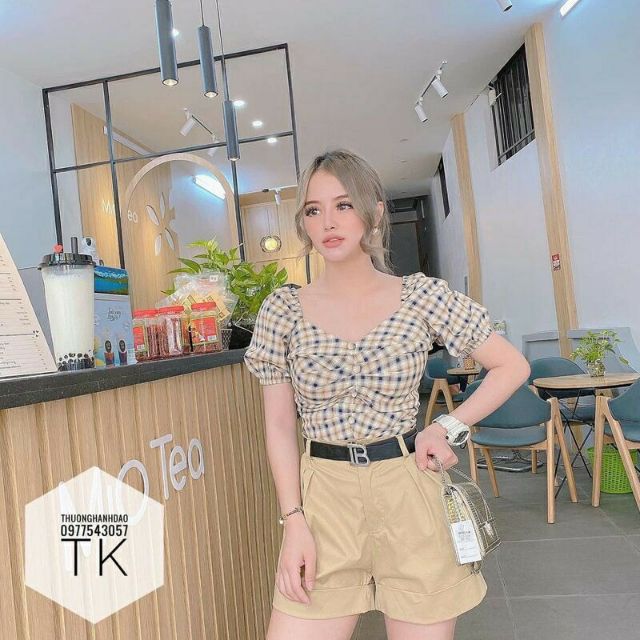 Áo kẻ tay bồng khuy nhún ngực nhiều màu sắc