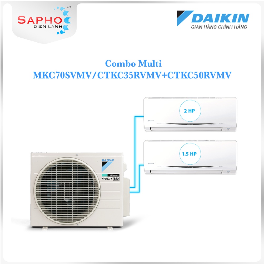 Máy lạnh Daikin Multi S Combo MKC70/1.5HP+2.0HP Inverter Gas R32 Model 2021 Thái Lan Chính Hãng