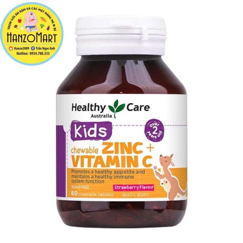 Viên nhai kẽm zinc vitamin c healthy care 60v