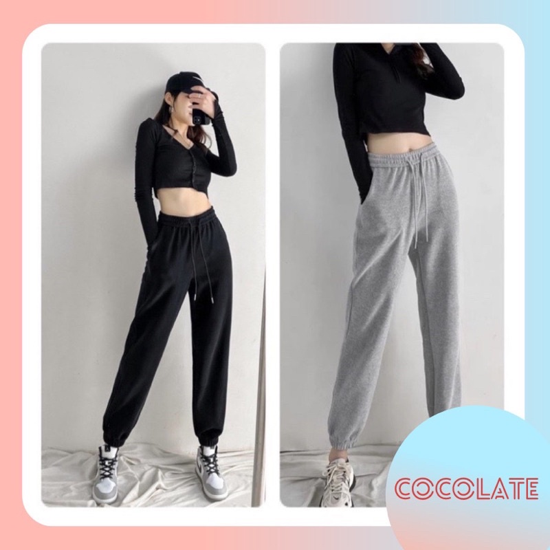 Quần jogger bo gấu cạp chun C03, quần jogger chất liệu da cá hàng QCCC kiểu dáng ulzaang dành cho nữ