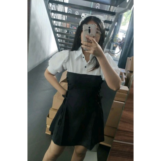Váy Cổ Trắng Đan Eo Chất Đũi Lụa Cao Cấp Daisy Boutique