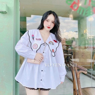 ÁO SƠ MI CỔ BÈO THÊU (KÈM VIDEO HÌNH THẬT)