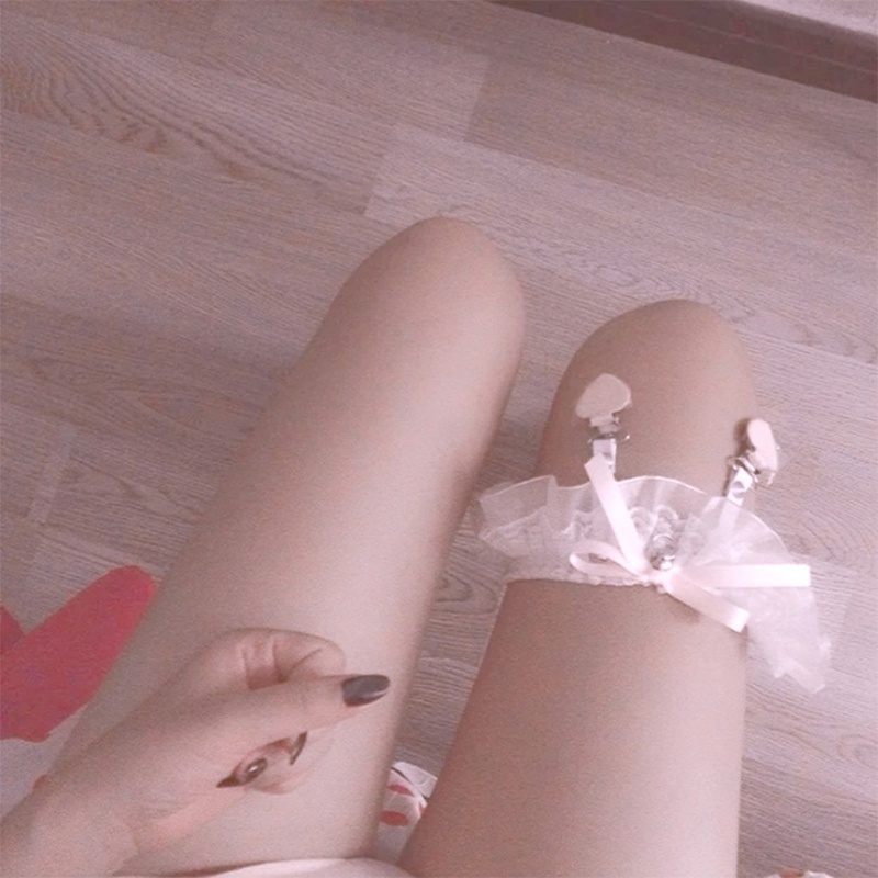 Nịt Bít Tất Ren Phối Khuyên Trái Tim Phong Cách Nhật Bản Quyến Rũ Cho Nữ