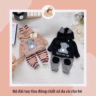 Bộ nỉ dài tay thu đông cho bé chất nỉ da cá hoạ tiết gấu