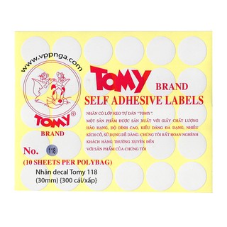 [MUA SỈ GIẢM 10%] Nhãn decal có keo tự dán, đủ size Tomy 118 - 124, (1 xấp)