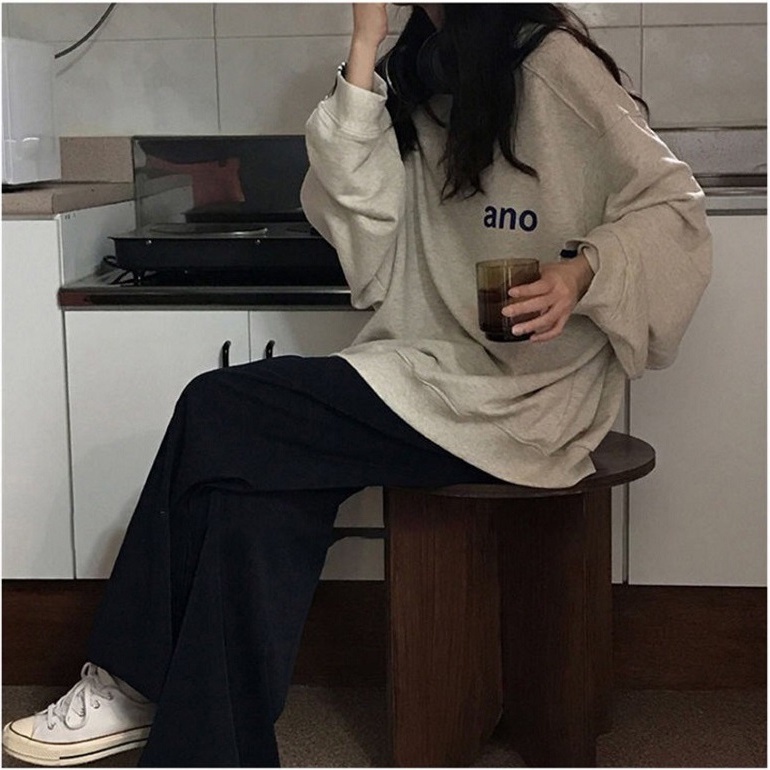 Áo sweater SUXI thiết kế tay dài dáng rộng in họa tiết thời trang mùa thu phong cách Hàn Quốc dành cho nữ