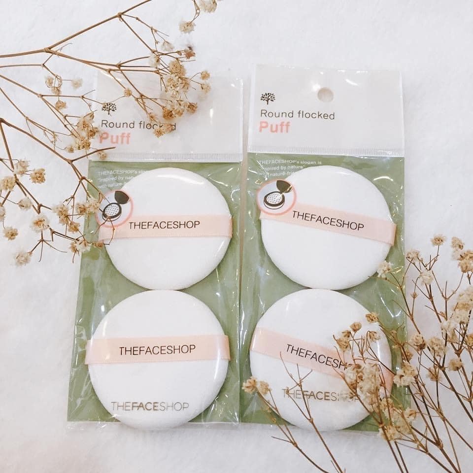 Bông Đánh Phấn Phủ TFS Round Flocked Puff The Face Shop Túi 2 Miếng