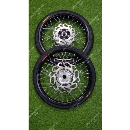 Bánh căm Exciter 150 niềng nhôm thái đen đùm mạ crom kèm đĩa trước sau lắp như zin không cần chế msp 0077